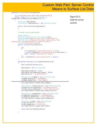 Figure 25-1.
Code for server
control.
Custom Web Part: Server Control
Means to Surface List Data
 