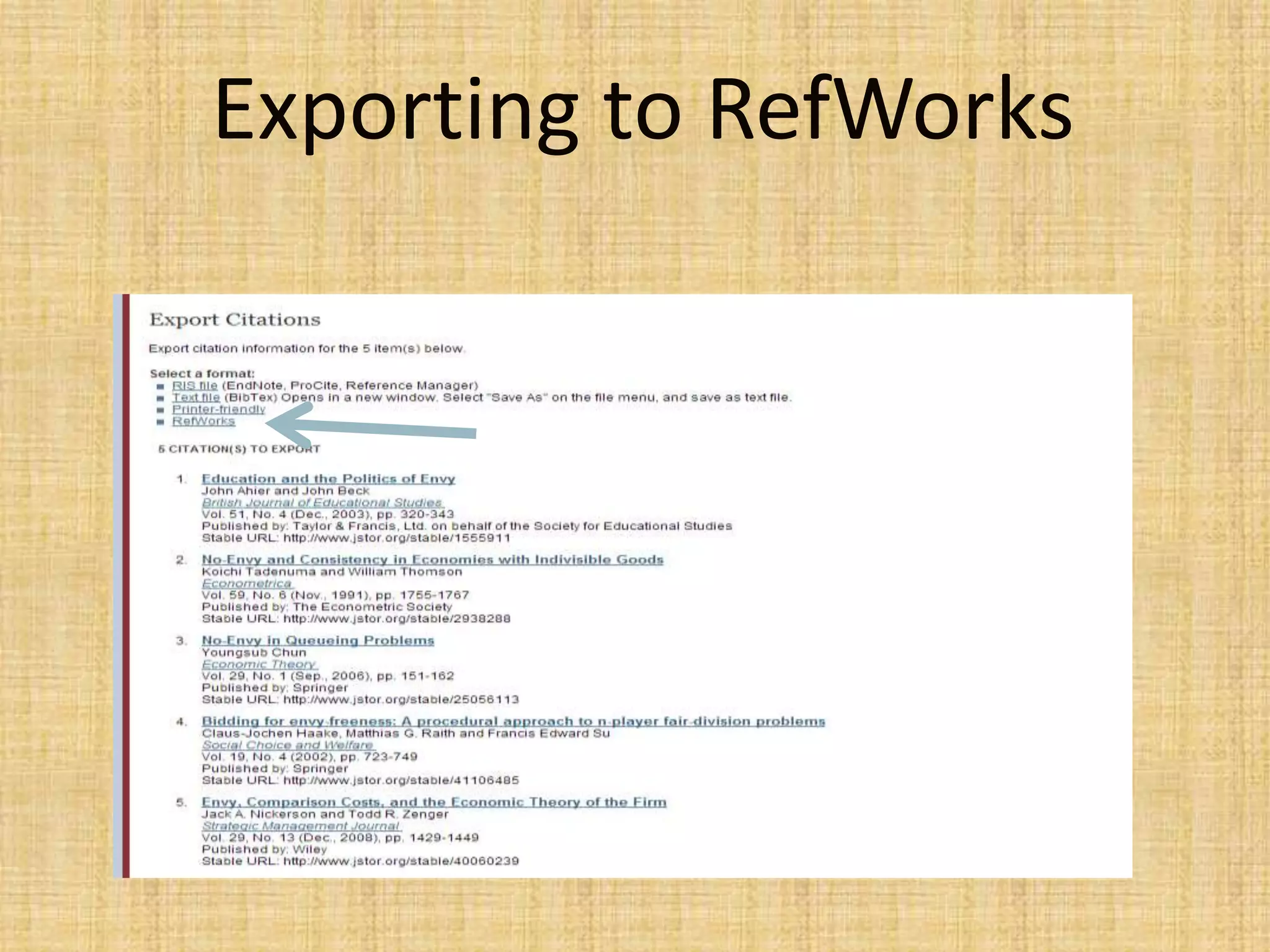 Exporting to RefWorks
 