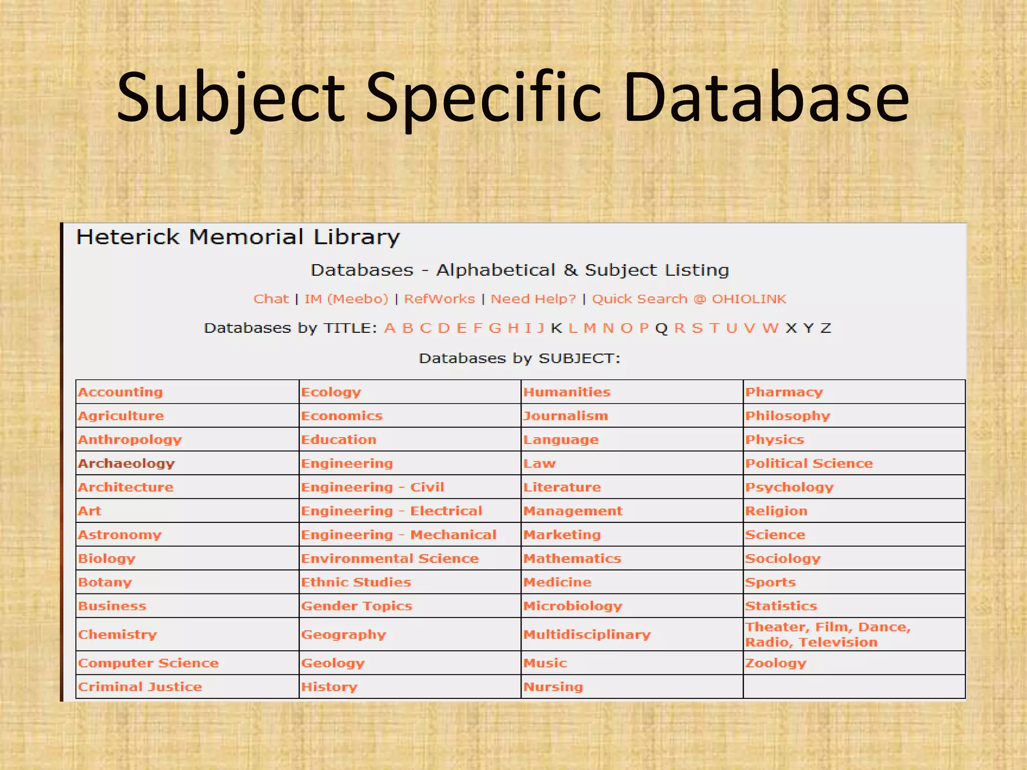 Subject Specific Database
 