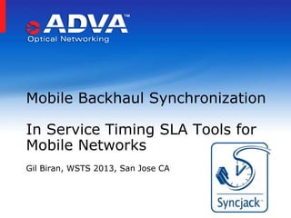 Gil Biran, WSTS 2013, San Jose CA
Mobile Backhaul Synchronization
In Service Timing SLA Tools for
Mobile Networks
 