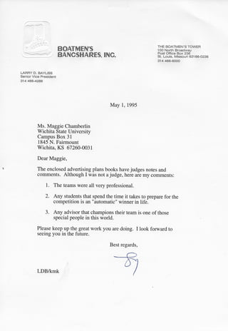 1995 AAF Student Ad Competition: Letter From Regional Chair