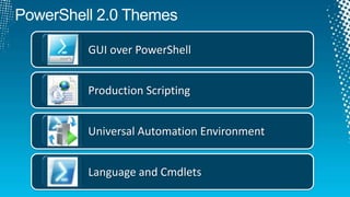 PowerShell 2.0 ThemesProduction ScriptingUniversal Automation EnvironmentGUI over PowerShellLanguage and Cmdlets