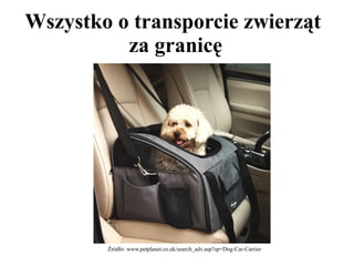 Wszystko o transporcie zwierząt 
za granicę 
Źródło: www.petplanet.co.uk/search_adv.asp?sp=Dog-Car-Carrier 
 