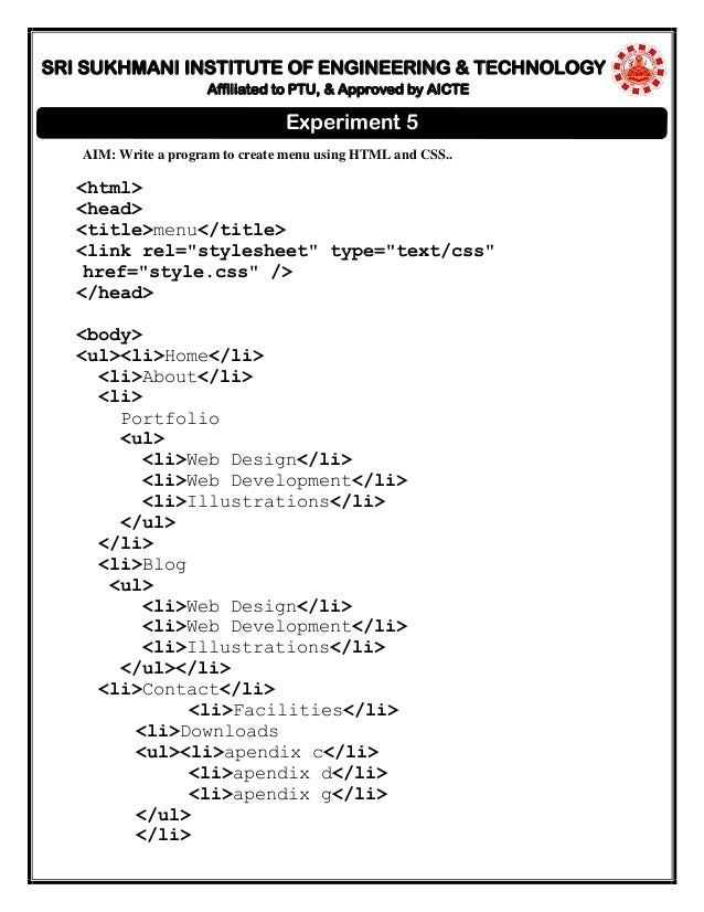 HTML practical file