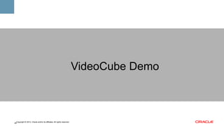 VideoCube Demo

Copyright © 2013, Oracle and/or its affiliates. All rights reserved.
26

 