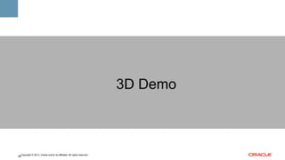 3D Demo

Copyright © 2013, Oracle and/or its affiliates. All rights reserved.
66

 