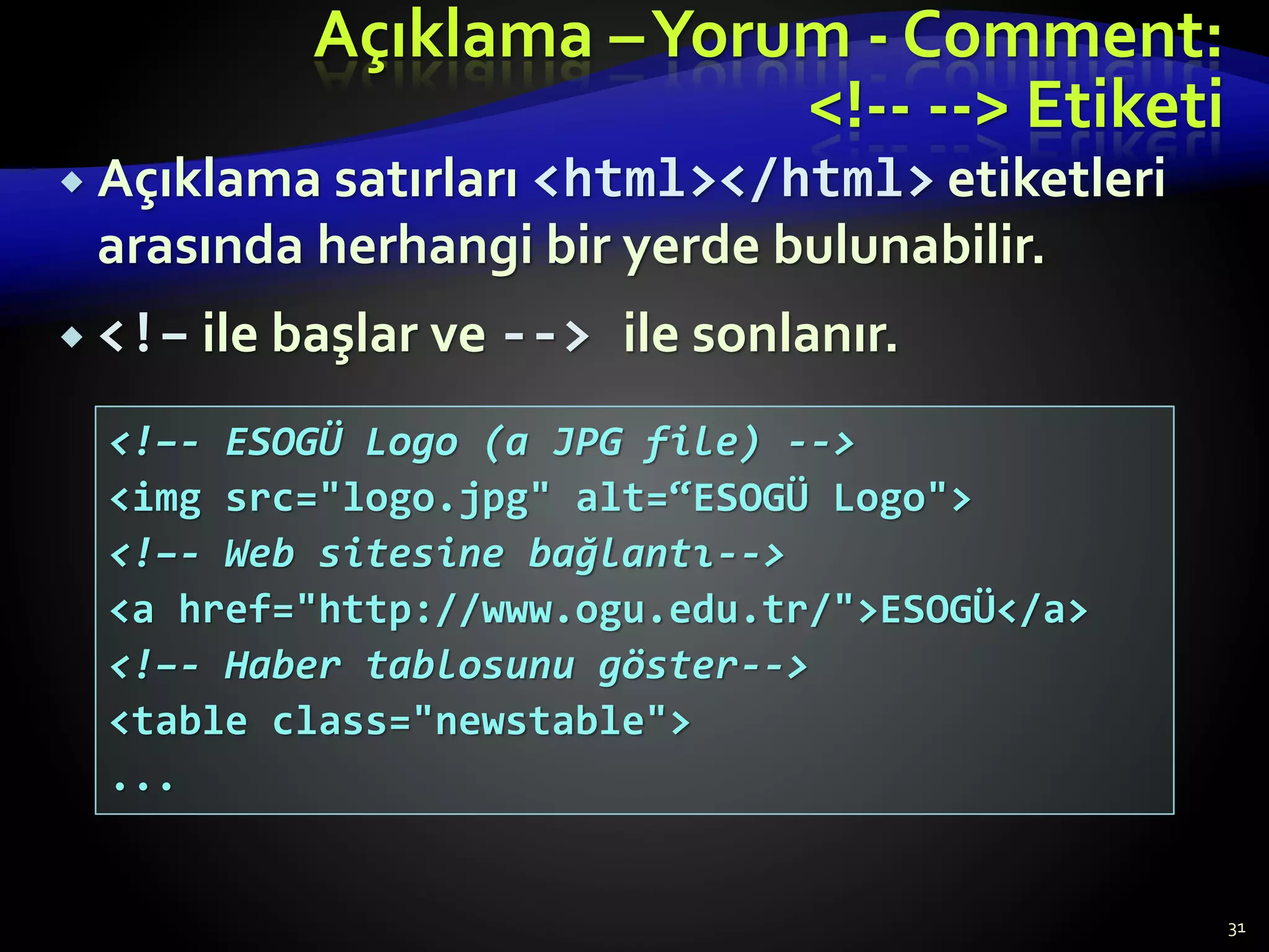 Temel HTML Etiketleri ve Kullanım Örnekleri | PPT