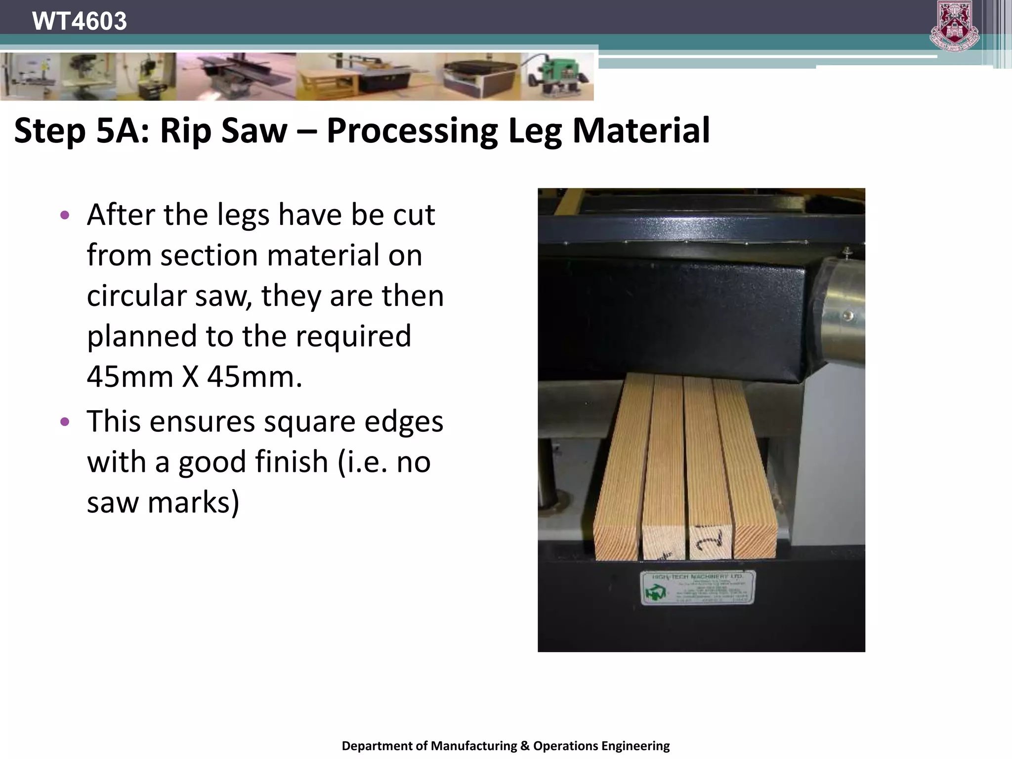 WT4603Step 4: Rip SawDepartment of Manufacturing & Operations Engineering