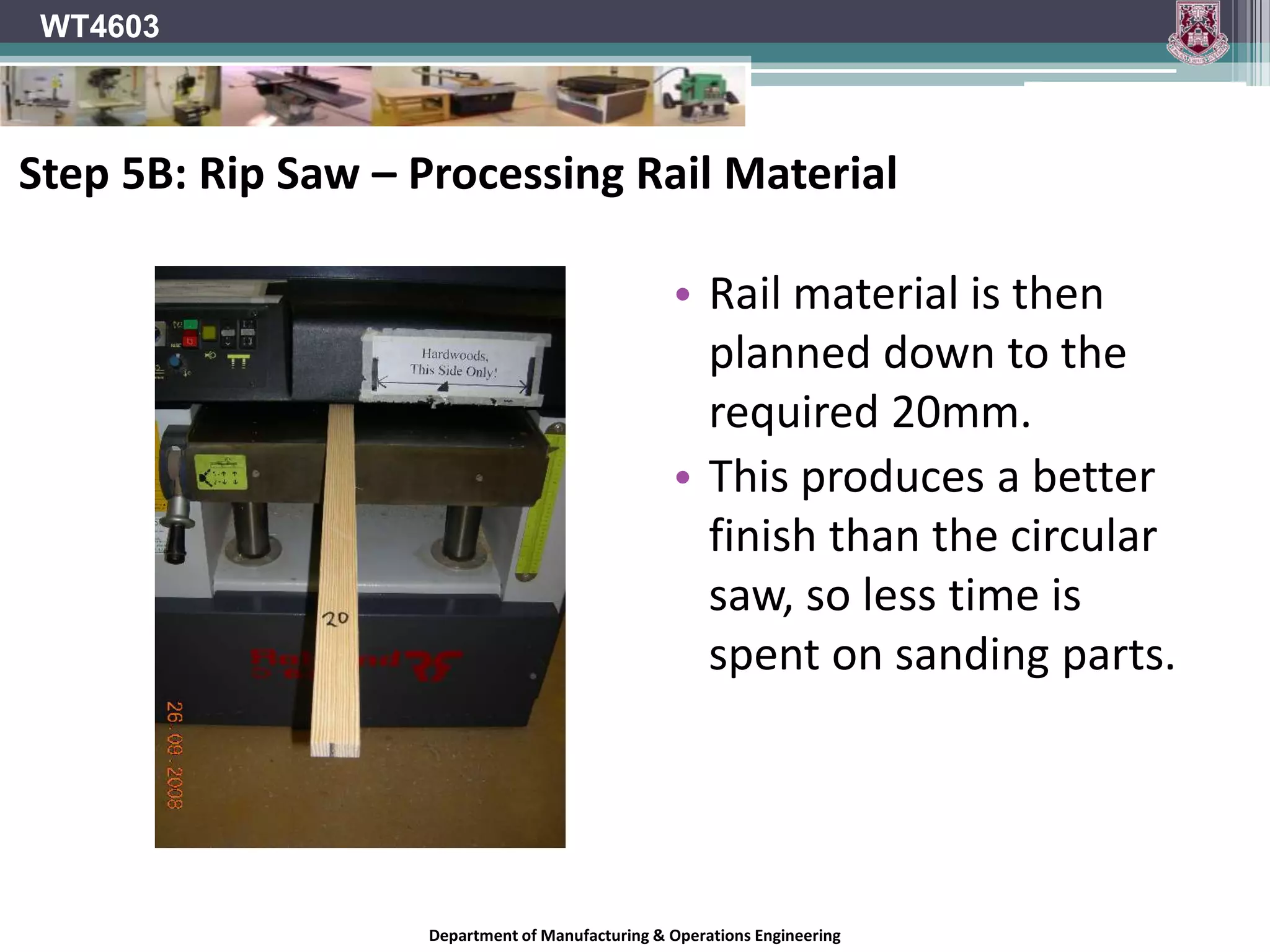 WT4603OUTFEEDTABLESLILDINGTABLEStep 4: Rip SawDepartment of Manufacturing & Operations Engineering