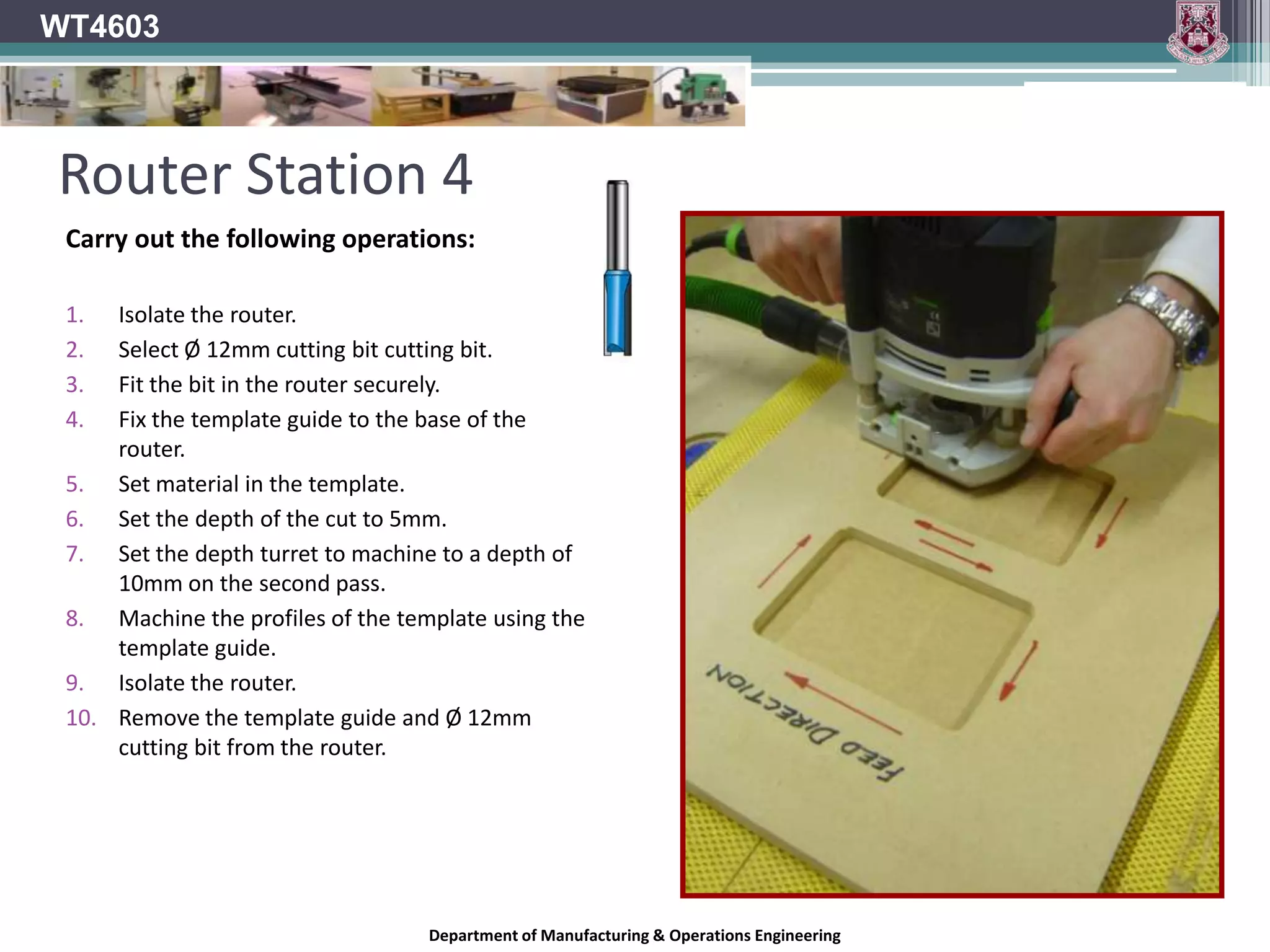Cutters should also be inspected for damage prior to operating.Department of Manufacturing & Operations Engineering