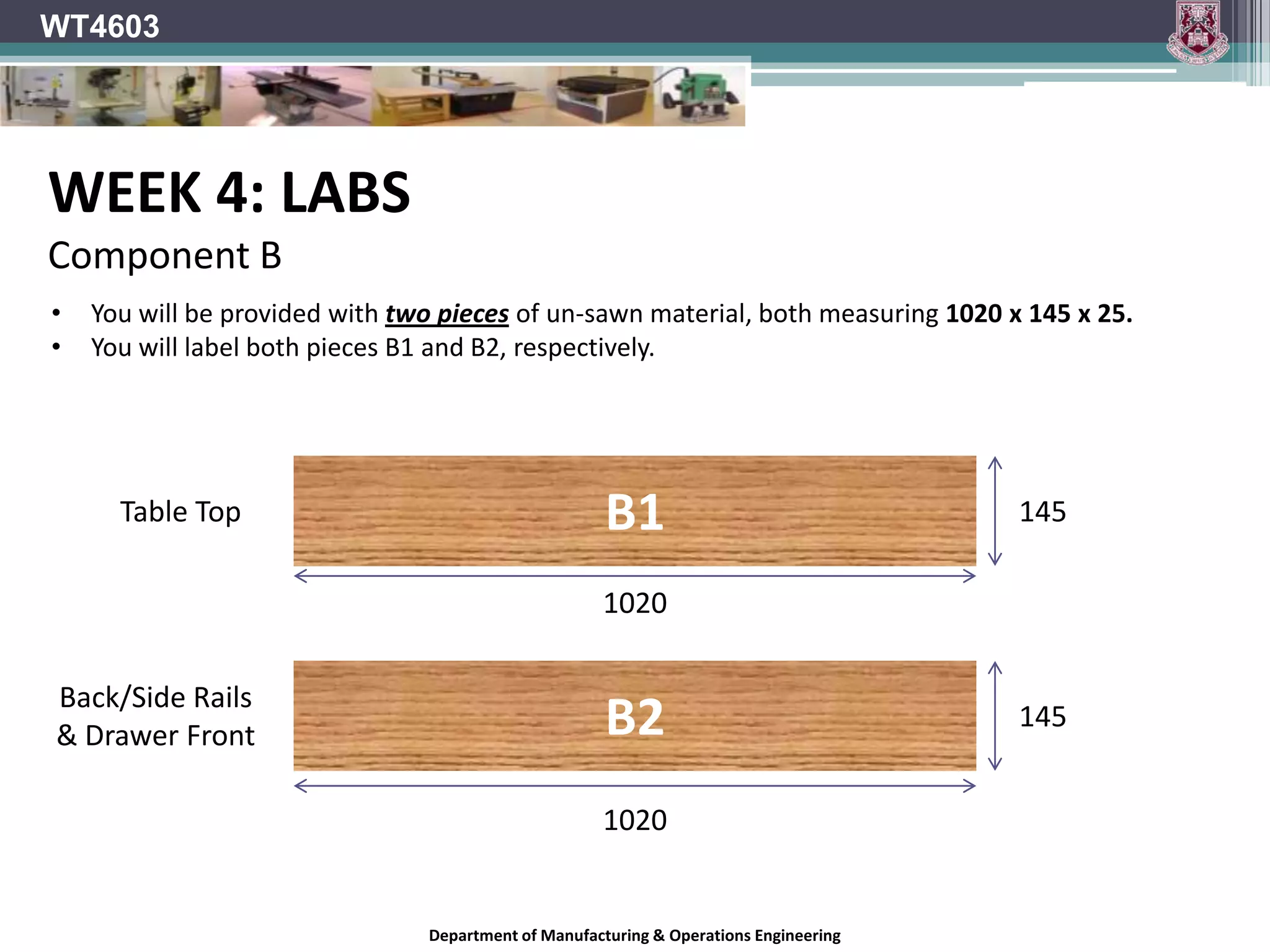 WT4603Cutters (Router bits)	A router bit is a tool for woodworking giving a quality finish to the material. It cuts wood providing a way to give a clean and even a decorative edge to woodwork. 	The following is some basic information about router bits to get you started in your woodworking efforts. 	Here are the there main parts of a router bit:The shank- the part of the router bit that is inserted into the collet (the sleeve of the router).The cutting edge- this part cuts and removes the wood. They are available in several sizes and shapes. The pilot- the guide for the router in order to make a correct cut. It can be an extension of the shank or a ball bearing attachment.Department of Manufacturing & Operations Engineering