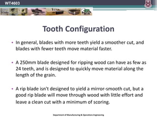 WT4603Tooth Configuration	A cross cut blade will do the best job with an Alternating Top Bevel (ATB), cutting across the grain like a knife and producing a very smooth cut.Department of Manufacturing & Operations Engineering