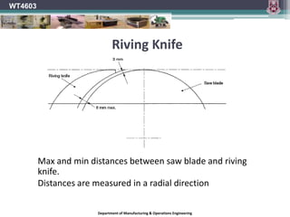 GulletWT4603The gullets of a combination blade are designed to handle both ripping and crosscutting. The large gullets between the groups of teeth help clear out the larger amounts of material generated in ripping. The  smaller gullets between the grouped teeth inhibit a too-fast feed rate in crosscuttingDepartment of Manufacturing & Operations Engineering
