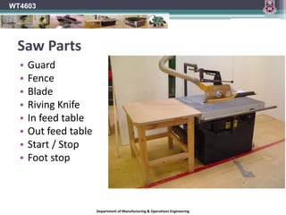 Should only be used when crosscutting or ripping sheet material where a clean finished cut is required on both surfaces of the panelDepartment of Manufacturing & Operations Engineering
