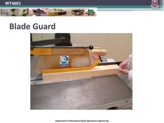 CalculationsWT4603Saw CalculationsRim Speed (P)   =     x  x Spindle Speed (R)	Where 		P  =  Rim SpeedR  =  Spindle Speed=  Diameter in metresUnits     =    m x 1/min   =  m/minThis speed is expressed in metres per minute   m/minIt is left in this format because spindle speed is expressed in Rev/minDepartment of Manufacturing & Operations Engineering