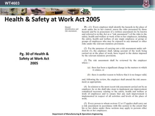 Department of Manufacturing & Operations Engineering
WT4603
Health & Safety at Work Act 2005
Pg. 30 of Health &
Safety at Work Act
2005
 