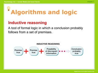 Algorithms and logic Inductive reasoning A tool of formal logic in which a conclusion probably follows from a set of premises. chapter 7  