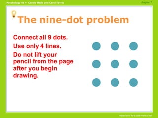 The nine-dot problem Connect all 9 dots. Use only 4 lines. Do not lift your pencil from the page after you begin drawing. chapter 7  