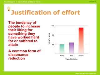 Justification of effort The tendency of people to increase their liking for something they have worked hard for or suffered to attain A common form of dissonance reduction chapter 7  