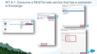 WT 8-1: Consume a RESTful web service that has a connector
in Exchange
1
2
3
4
 