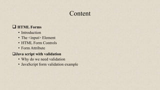Form using html and java script validation | PPTX | Web Design and HTML ...