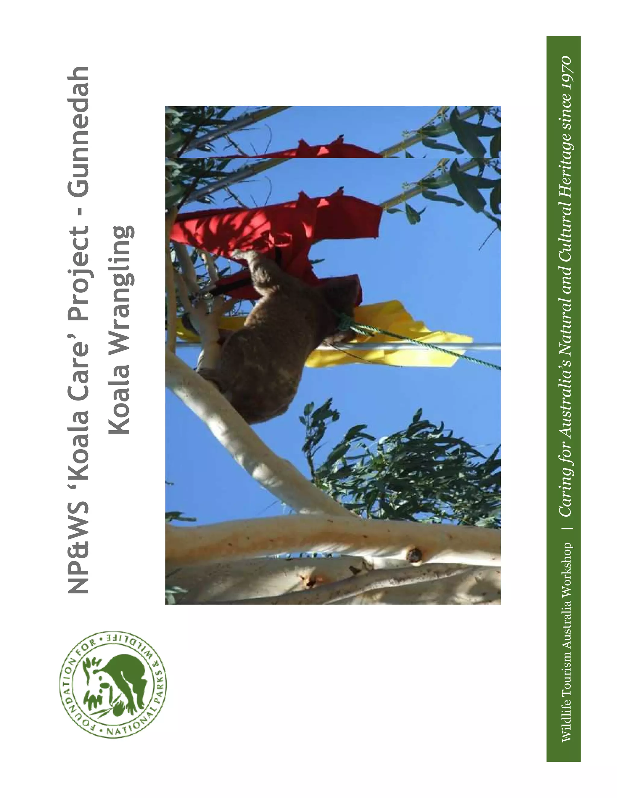 NP&WS ‘Koala Care’ Project - Gunnedah
                                   Koala Wrangling




Wildlife Tourism Australia Workshop |   Caring for Australia’s Natural and Cultural Heritage since 1970
 