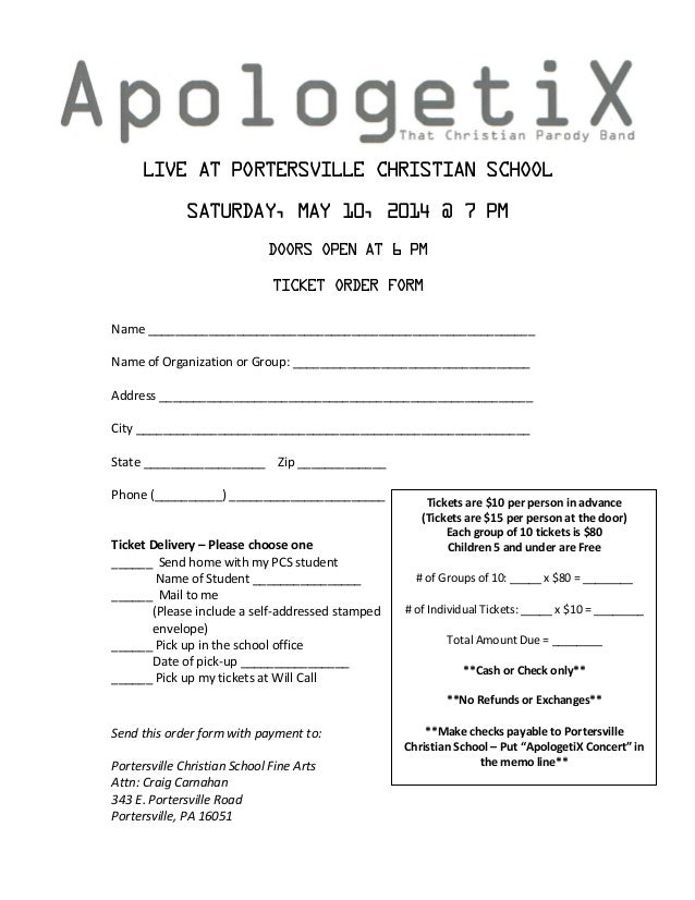 Wt Apologetix Concert Ticket Order Form
