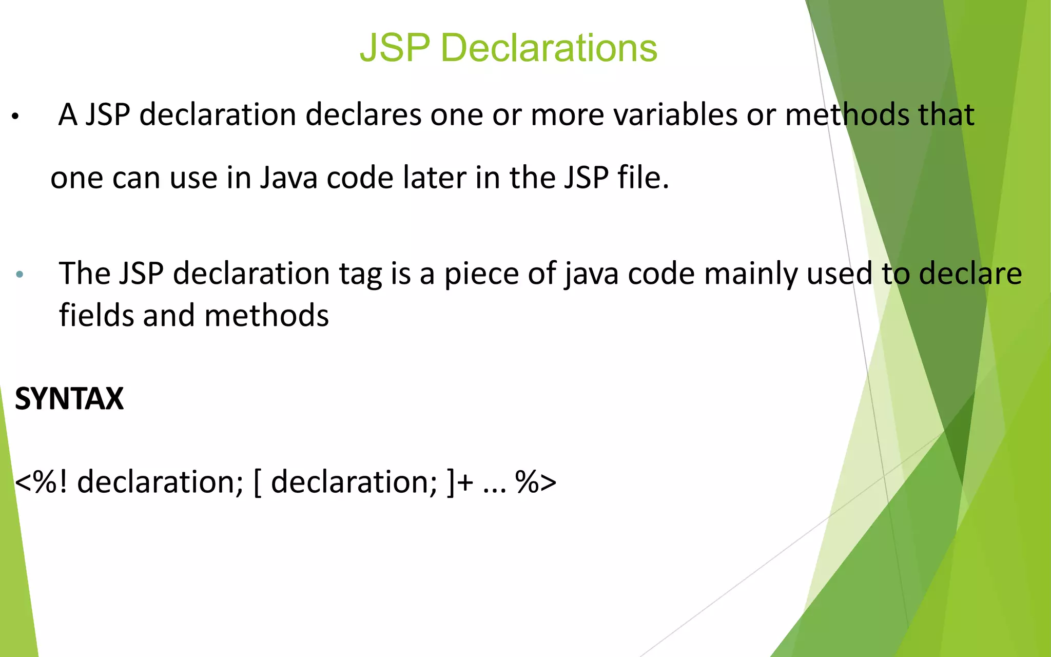 INTRODUCTION TO JSP,JSP LIFE CYCLE, ANATOMY OF JSP PAGE AND JSP ...