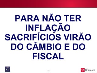 PARA NÃO TER INFLAÇÃO SACRIFÍCIOS VIRÃO DO CÂMBIO E DO FISCAL 