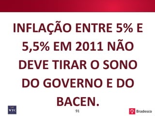 INFLAÇÃO ENTRE 5% E 5,5% EM 2011 NÃO DEVE TIRAR O SONO DO GOVERNO E DO BACEN. 