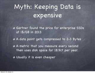 Myth: Keeping Data is
expensive
Gartner found the price for enterprise SSDs
at 1$/GB in 2013
A data point gets compressed ...