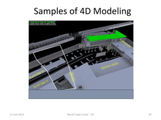 12 June 2013 World Trade Center - CSI 59
Samples of 4D Modeling
 