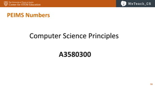 55
PEIMS Numbers
Computer Science Principles
A3580300
 