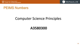55
PEIMS Numbers
Computer Science Principles
A3580300
 