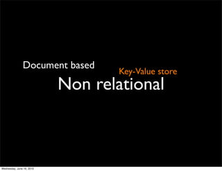 Document based
                                   Key-Value store
                           Non relational



Wednesday, ...