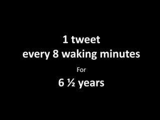 1 tweet
every 8 waking minutes
For

6 ½ years

 