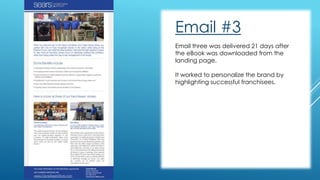 Email #3 
Email three was delivered 21 days after 
the eBook was downloaded from the 
landing page. 
It worked to personalize the brand by 
highlighting successful franchisees. 
 