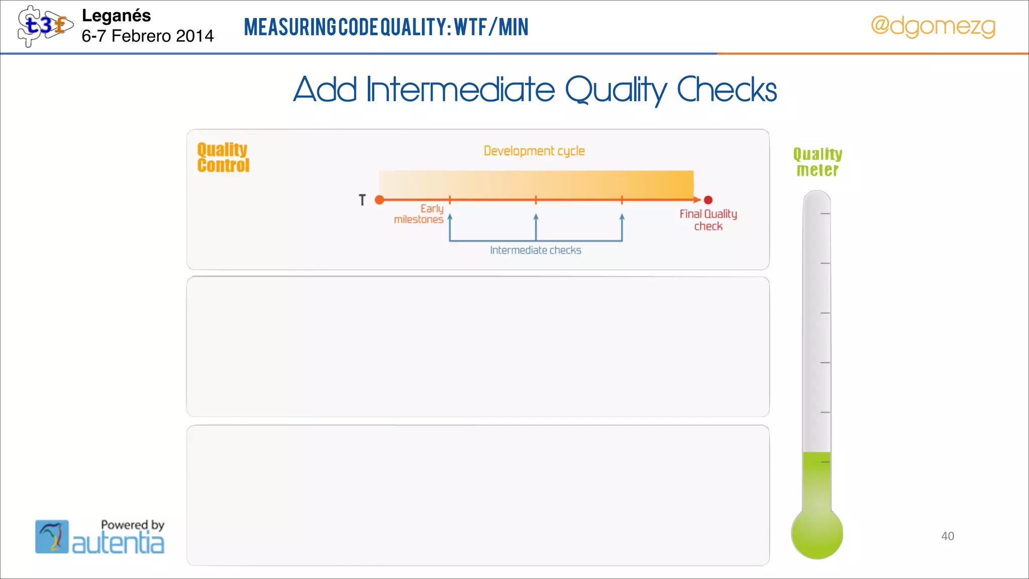 Leganés!
6-7 Febrero 2014

Measuring Code Quality: WTF/min

@dgomezg

Add Intermediate Quality Checks

40

 