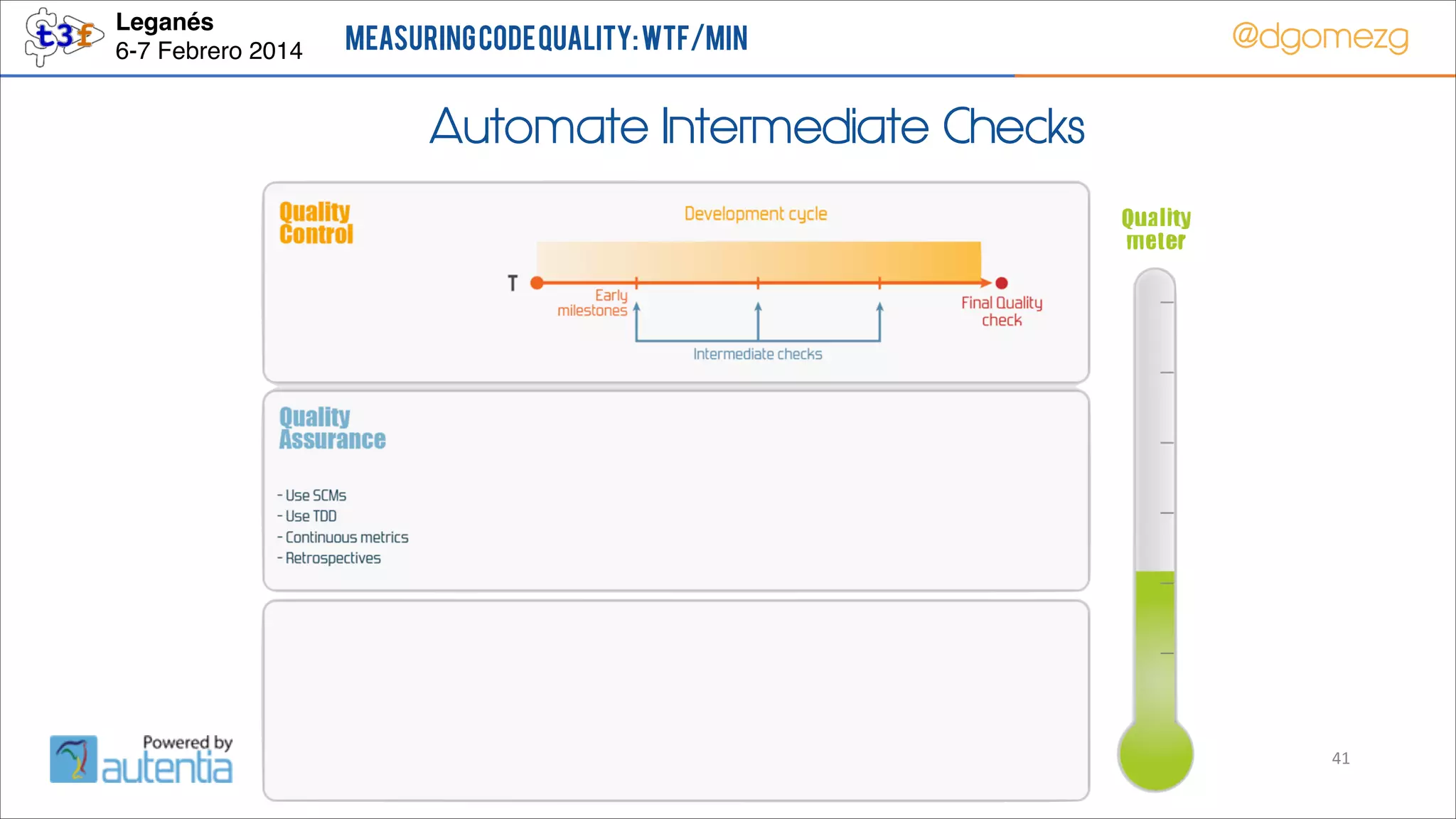 Leganés!
6-7 Febrero 2014

Measuring Code Quality: WTF/min

@dgomezg

Automate Intermediate Checks

41

 