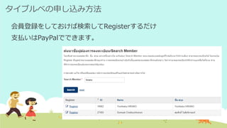 タイブルベの申し込み方法
会員登録をしておけば検索してRegisterするだけ
支払いはPayPalでできます。
 