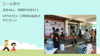 ゴール受付
完走48人、時間外完走57人
CP7のクローズ時刻は延長さ
れたらしい
 
