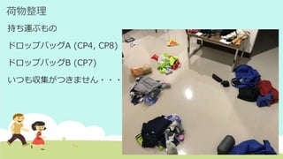 荷物整理
持ち運ぶもの
ドロップバッグA (CP4, CP8)
ドロップバッグB (CP7)
いつも収集がつきません・・・
 