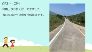 CP3 ～ CP4
結構上りが多くなってきました
青い点線から外側が自転車道です。
 