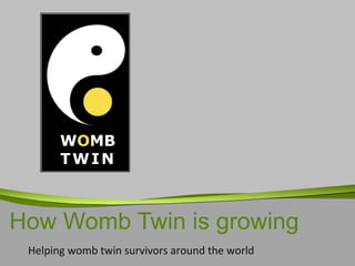 How Womb Twin is growing
 Helping womb twin survivors around the world
 