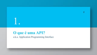 O que é uma API?
a.k.a. Application Programming Interface
2
1.
 