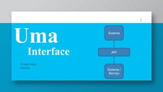 Interface
E nada mais.
Mesmo.
3
Uma Sistema
API
Sistema /
Serviço
 
