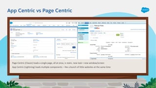 App Centric vs Page Centric
Page Centric (Classic) loads a single page, all at once, is static, new task = new window/scre...