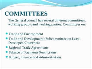 Wto Committees WTO | PPT