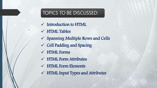HTML Tables and Forms | PPTX | Web Design and HTML | Internet