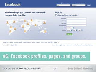 #6. Facebook profiles, pages, and groups.

                        13
 